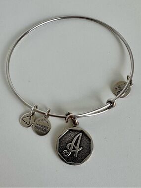 Alex and Ani Initial A Expandable Charm Bangle Bracelet Silver Tone